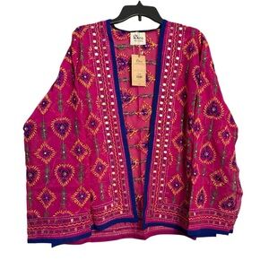 NWT Rhea Vibrant Pink/Multicolored Embroidered Lightweight Cardigan One Size